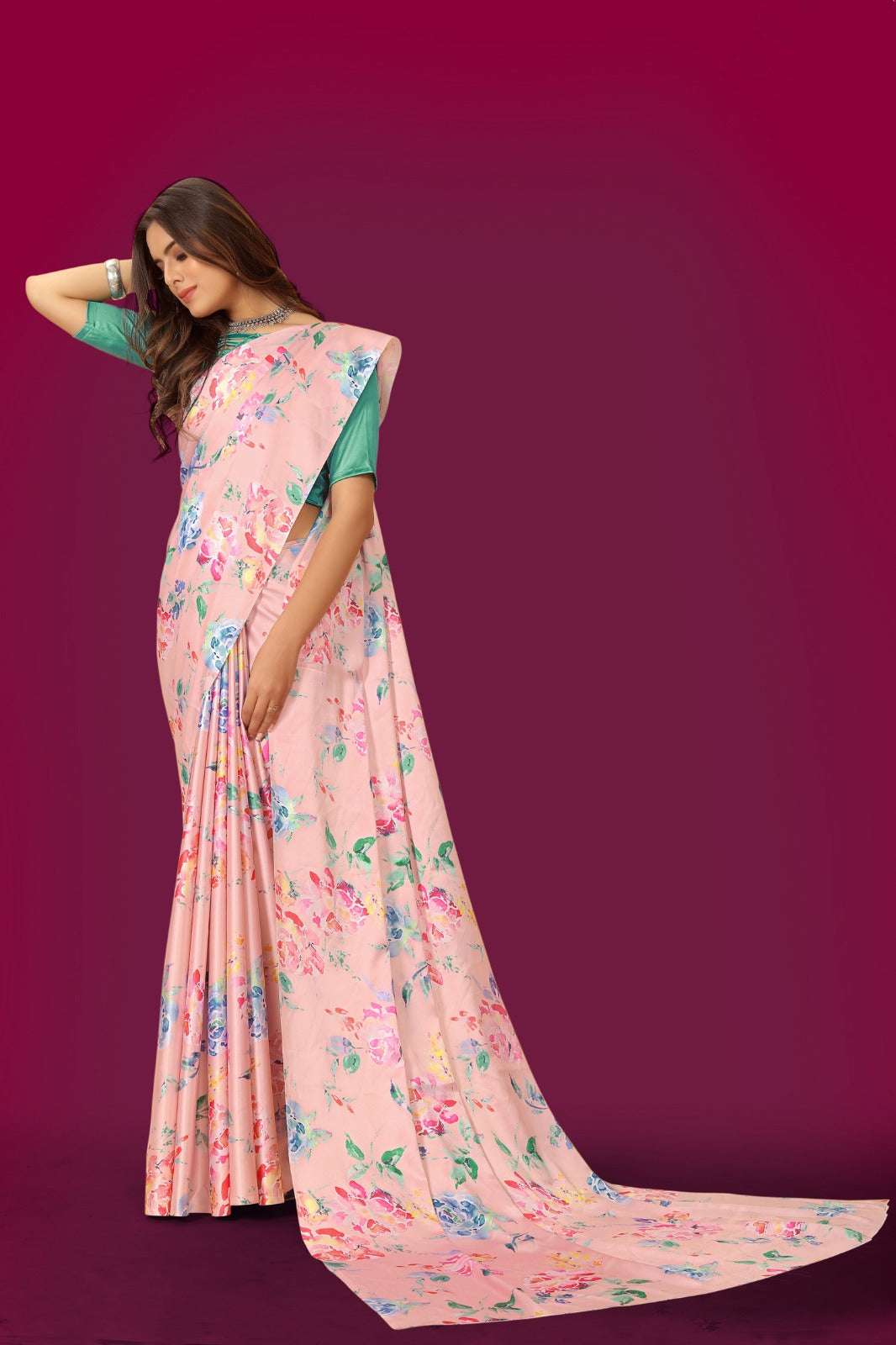 Floral printed Satin Saree